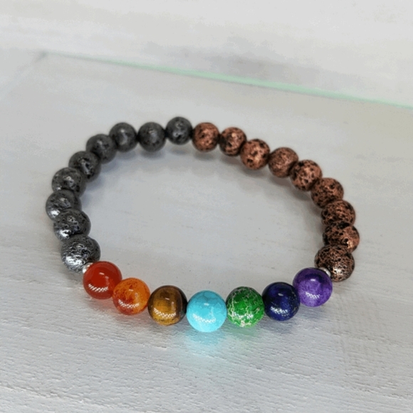 Rose & Gray Yin & Yang 7 Chakra Healing Bracelet - Picture 7 of 12